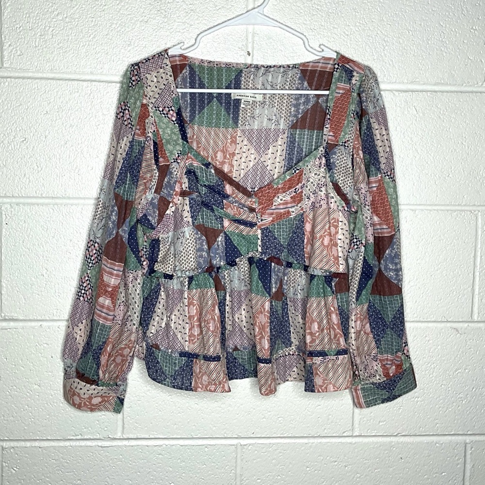 < American Eagle Patchwork Pattern Blouse Size Me… - image 2